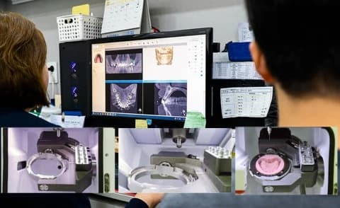 영상 확인과 보철 제작 과정을 함께 보여주는 원문 설명 사진